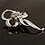 Silver Tone Clear Crystal Fancy Bow Brooch - view 5