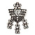 Vintage Crystal Medal Style Charm Brooch (Antique Silver Metal)