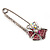 Rhodium Plated Pink Butterfly Safety Pin Brooch - view 2