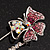 Rhodium Plated Pink Butterfly Safety Pin Brooch - view 10