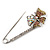Rhodium Plated Citrine Butterfly Safety Pin Brooch - view 6