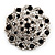 Dome Shaped Black & Clear Crystal Corsage Brooch (Silver Tone)