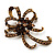 Chestnut Brown Crystal Bow Corsage Brooch (Antique Gold Tone)