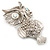 Large Filigree Crystal Owl Brooch (Silver Tone) - view 8