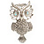 Large Filigree Crystal Owl Brooch (Silver Tone) - view 2