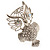 Large Filigree Crystal Owl Brooch (Silver Tone) - view 13