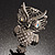 Large Filigree Crystal Owl Brooch (Silver Tone) - view 4