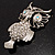Large Filigree Crystal Owl Brooch (Silver Tone) - view 14