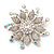 Large Bridal Swarovski Crystal Flower Brooch In Rhodium Plated Metal