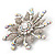 Large Bridal Swarovski Crystal Flower Brooch In Rhodium Plated Metal - view 2