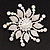 Large Bridal Swarovski Crystal Flower Brooch In Rhodium Plated Metal - view 6