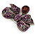 Luxurious CZ Purple Bow Brooch In Gun Metal Finish - view 4