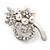 Fancy Simulated Pearl Diamante Flower Brooch (Silver Plated Metal) - view 7