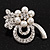 Fancy Simulated Pearl Diamante Flower Brooch (Silver Plated Metal) - view 4