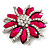 Magenta/Clear Diamante Floral Corsage Brooch In Silver Metal - 5.5cm Diameter - view 4
