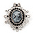 Silver Tone Black Diamante Filigree 'Cameo' Brooch - 5.5cm Length