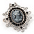 Silver Tone Black Diamante Filigree 'Cameo' Brooch - 5.5cm Length - view 2