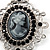 Silver Tone Black Diamante Filigree 'Cameo' Brooch - 5.5cm Length - view 3