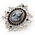 Silver Tone Black Diamante Filigree 'Cameo' Brooch - 5.5cm Length - view 4