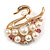 White Faux Pearl 'Swan' Brooch In Gold Plated Metal - 4cm Length - view 5