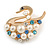 White Faux Pearl Diamante 'Swan' Brooch In Gold Plated Metal - 4cm Length