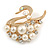 White Faux Pearl 'Swan' Brooch In Gold Plated Metal - 4cm Length