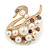 White Faux Pearl 'Swan' Brooch In Gold Plated Metal - 4cm Length