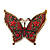 Large Red Crystal 'Butterfly' Brooch In Burn Gold Finish - 7.5cm Length