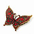 Large Red Crystal 'Butterfly' Brooch In Burn Gold Finish - 7.5cm Length - view 7