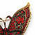 Large Red Crystal 'Butterfly' Brooch In Burn Gold Finish - 7.5cm Length - view 3