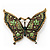 Large Emerald/Grass Green Crystal 'Butterfly' Brooch In Burn Gold Finish - 7.5cm Length