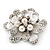 Bridal Clear Diamante White Peal 'Flower' Brooch In Silver Plating - 4.5cm Diameter - view 3