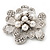 Bridal Clear Diamante White Peal 'Flower' Brooch In Silver Plating - 4.5cm Diameter - view 4