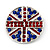 Union Jack Round Silver Plated Crystal Brooch - 4cm Diameter