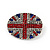 Union Jack Oval Silver Plated Crystal Brooch - 3.2cm Diameter