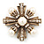 Vintage Burn Gold Diamante 'Cross' Brooch - 6cm Diameter