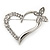 Open Diamante Heart&Butterfly Brooch In Rhodium Plated Metal - 4cm Length