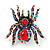 Large Multicoloured Crystal Spider Brooch In Antique Gold Finish - 6cm Length