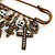 'Crosses, Hearts & Skulls' Charm Safety Pin Brooch In Bronze Finish Metal - - view 5
