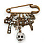 'Crosses, Hearts & Skulls' Charm Safety Pin Brooch In Bronze Finish Metal - - view 7