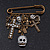 'Crosses, Hearts & Skulls' Charm Safety Pin Brooch In Bronze Finish Metal - - view 8