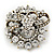 Ice Clear Diamante Corsage Brooch In Antique Gold Metal - 5cm Diameter