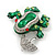 Funky Green Enamel Frog With Crystal Umbrella Brooch In Silver Plating - 5cm Length - view 3