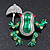 Funky Green Enamel Frog With Crystal Umbrella Brooch In Silver Plating - 5cm Length - view 2
