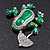 Funky Green Enamel Frog With Crystal Umbrella Brooch In Silver Plating - 5cm Length - view 5