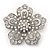 Filigree Pear/Diamante 'Flower' Brooch In Silver Plating - 5cm Diameter