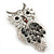 Oversized Rhodium Plated Filigree Dim Grey Crystal 'Owl' Brooch - 7.5cm Length - view 5