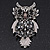 Oversized Rhodium Plated Filigree Dim Grey Crystal 'Owl' Brooch - 7.5cm Length - view 2