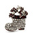 Small Clear Swarovski Crystal Christmas Stocking Brooch In Rhodium Plated Metal - 3cm Length