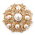 Bridal Swarovski Crystal/ Simulated Pearl Corsage Brooch In Gold Plating - 5cm Diameter